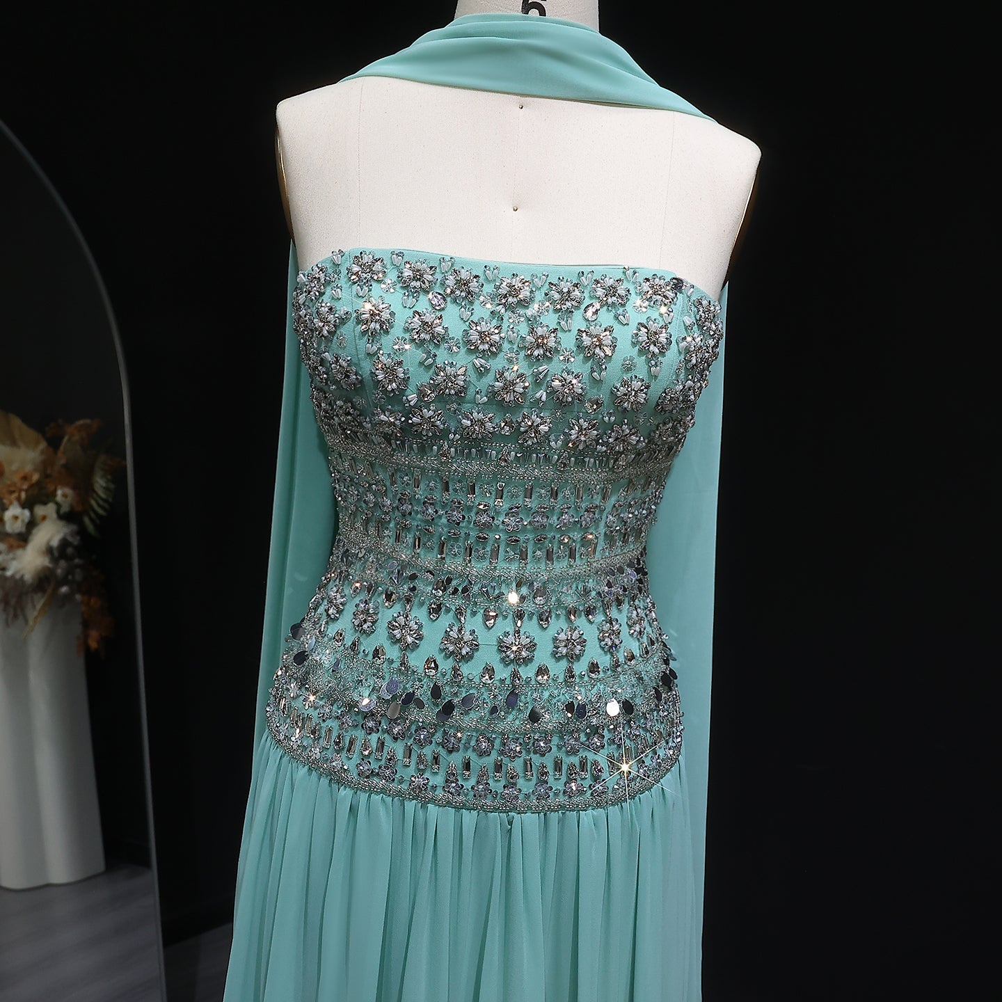 Luxury Crystal Lilac Strapless Chiffon Evening Dress SS539