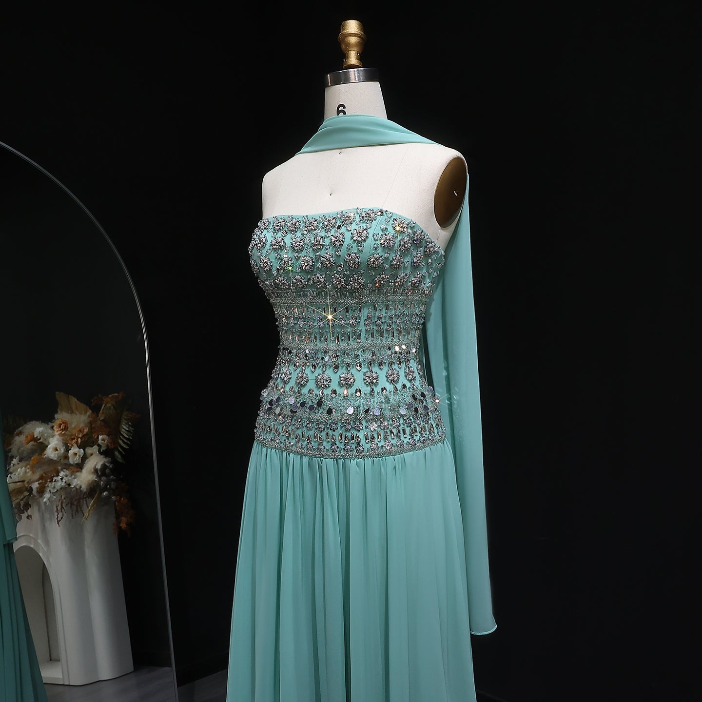 Luxury Crystal Lilac Strapless Chiffon Evening Dress SS539