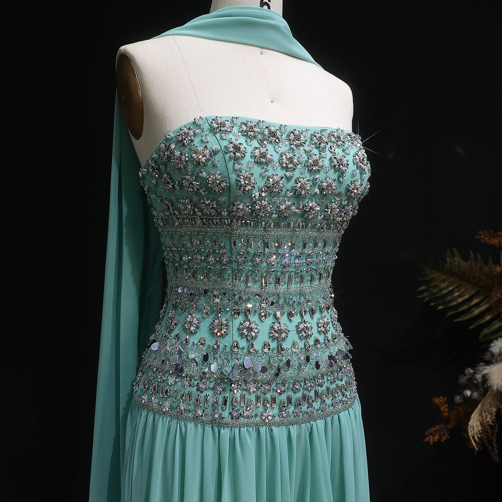 Luxury Crystal Lilac Strapless Chiffon Evening Dress SS539