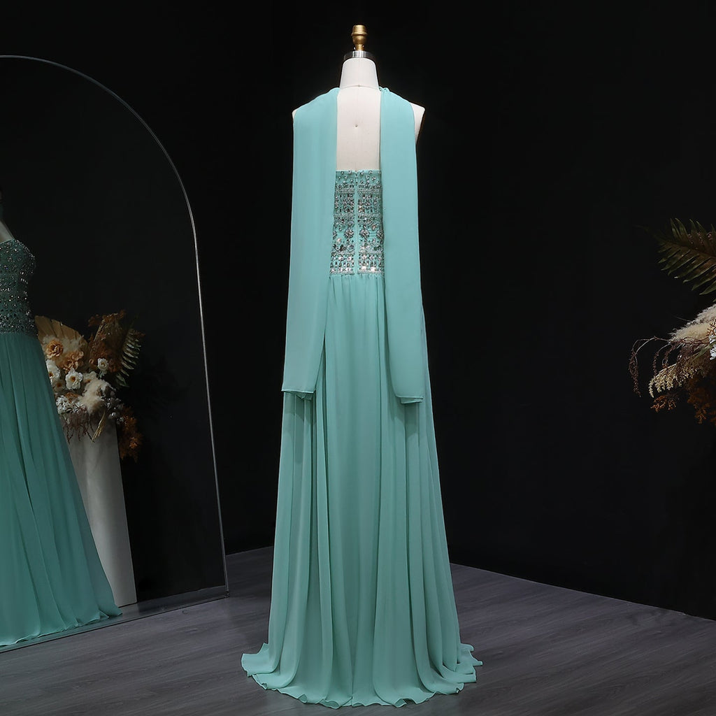 Luxury Crystal Lilac Strapless Chiffon Evening Dress SS539