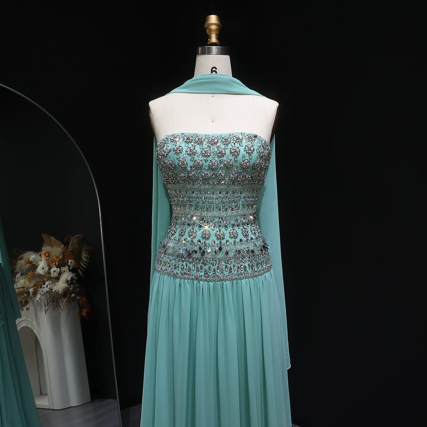 Luxury Crystal Lilac Strapless Chiffon Evening Dress SS539