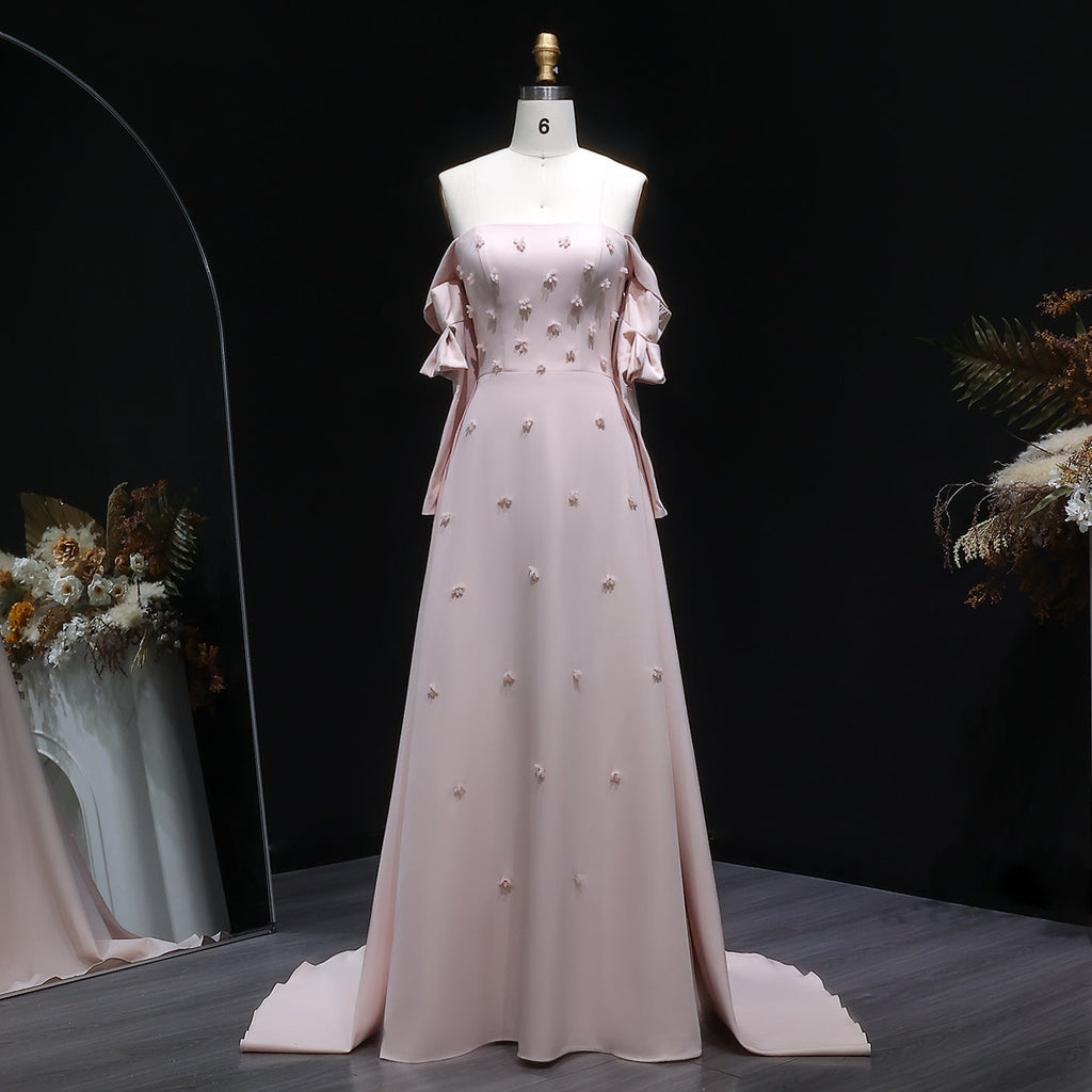 Elegant Strapless 3D Floral Beaded Pink Evening Dress SS540