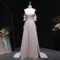 Elegant Strapless 3D Floral Beaded Pink Evening Dress SS540