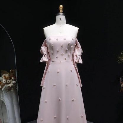 Elegant Strapless 3D Floral Beaded Pink Evening Dress SS540
