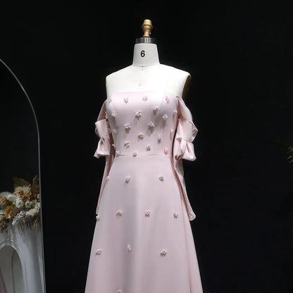 Elegant Strapless 3D Floral Beaded Pink Evening Dress SS540