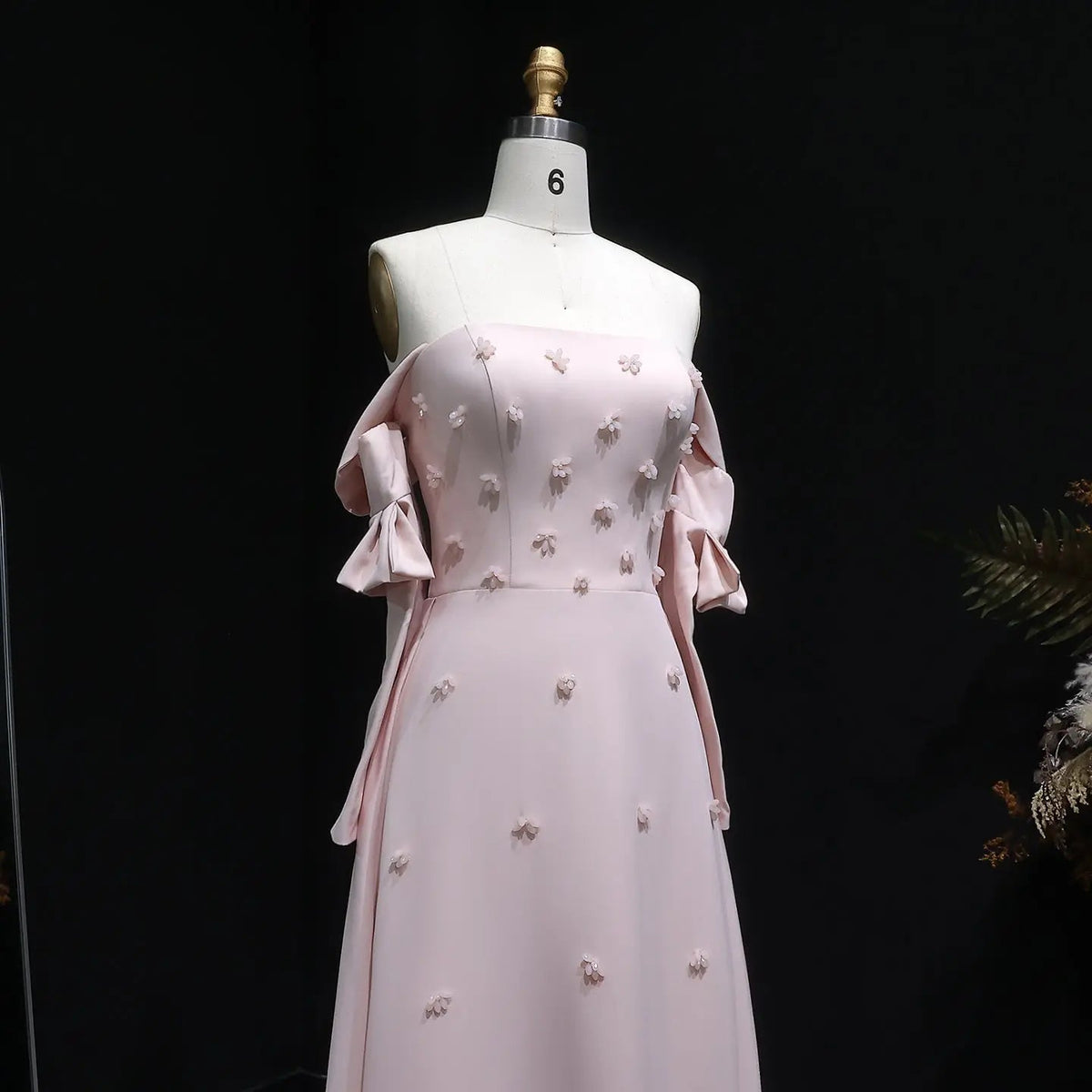 Elegant Strapless 3D Floral Beaded Pink Evening Dress SS540