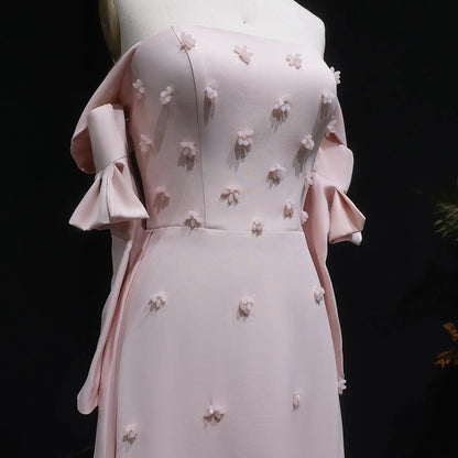 Elegant Strapless 3D Floral Beaded Pink Evening Dress SS540