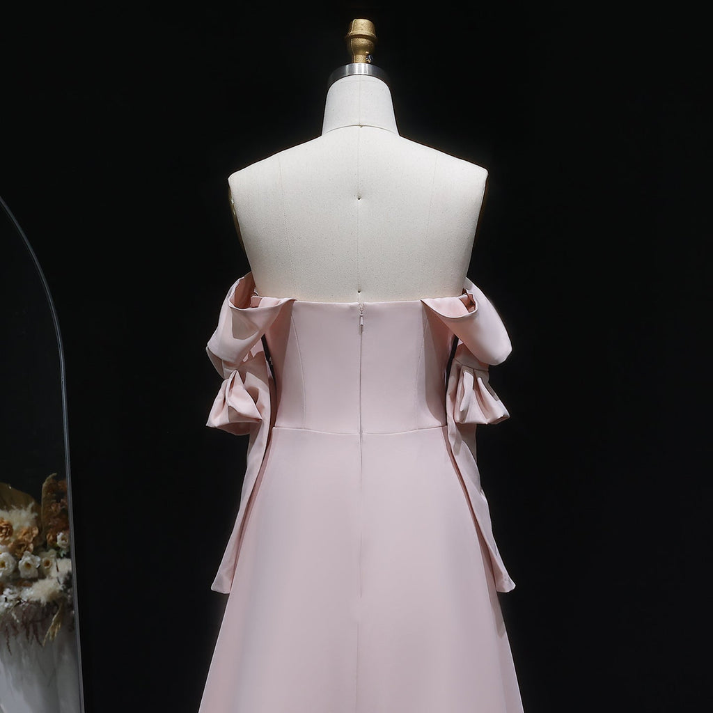 Elegant Strapless 3D Floral Beaded Pink Evening Dress SS540