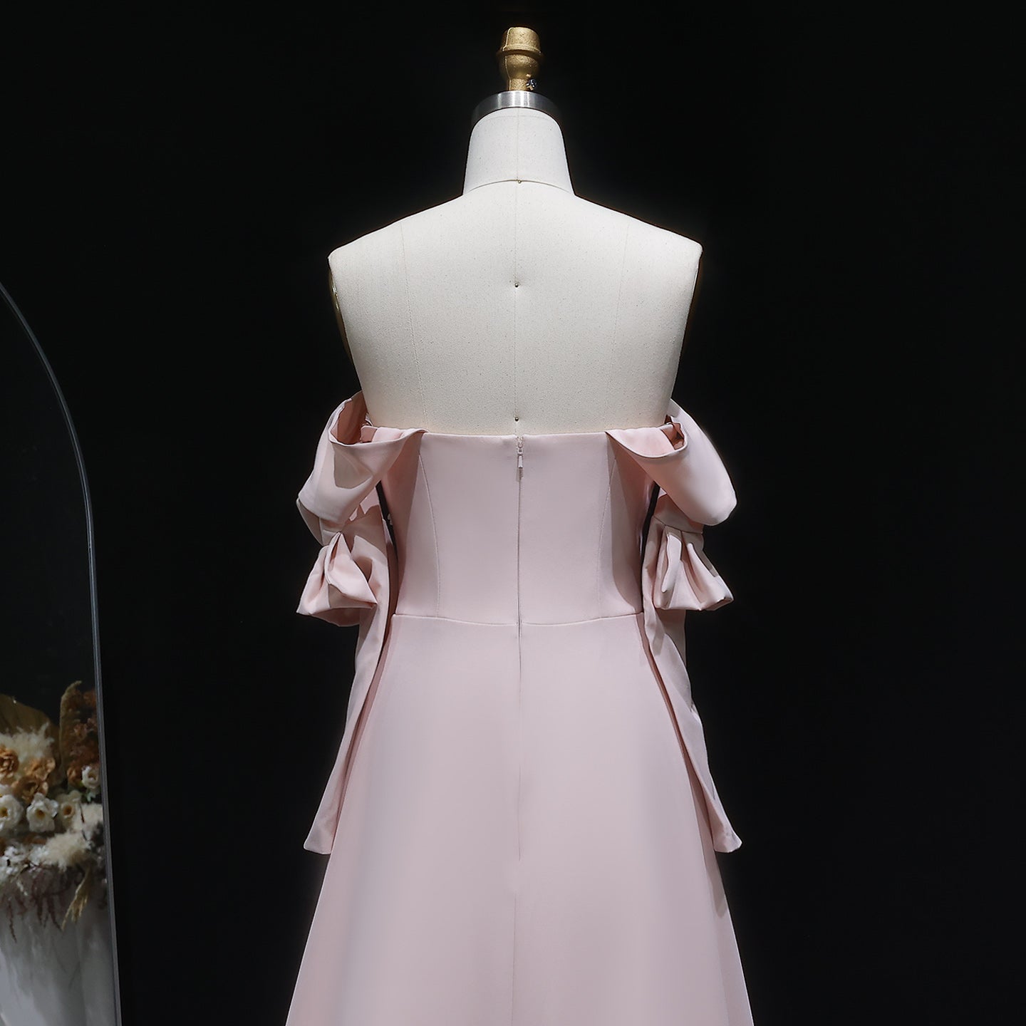 Elegant Strapless 3D Floral Beaded Pink Evening Dress SS540