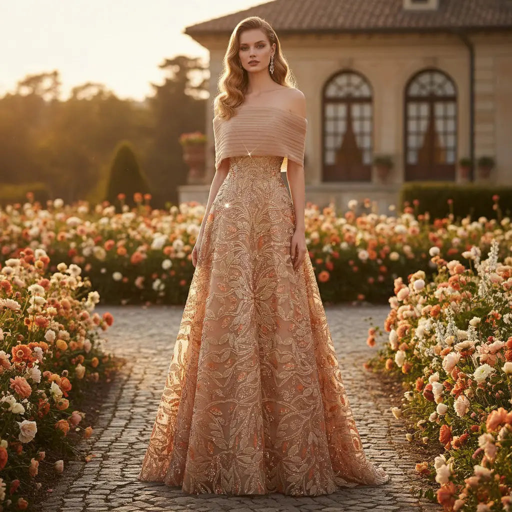 Luxury Orange Sequin Beaded Embroidered Evening Dress SS542