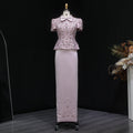 Elegant Pink Sparkling Sequin Beaded Two-Piece Evening Dress SS547