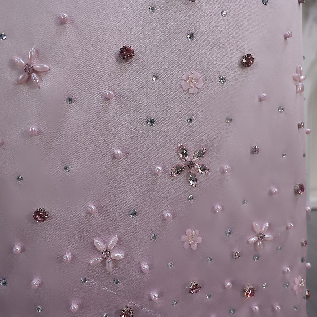 Elegant Pink Sparkling Sequin Beaded Two-Piece Evening Dress SS547