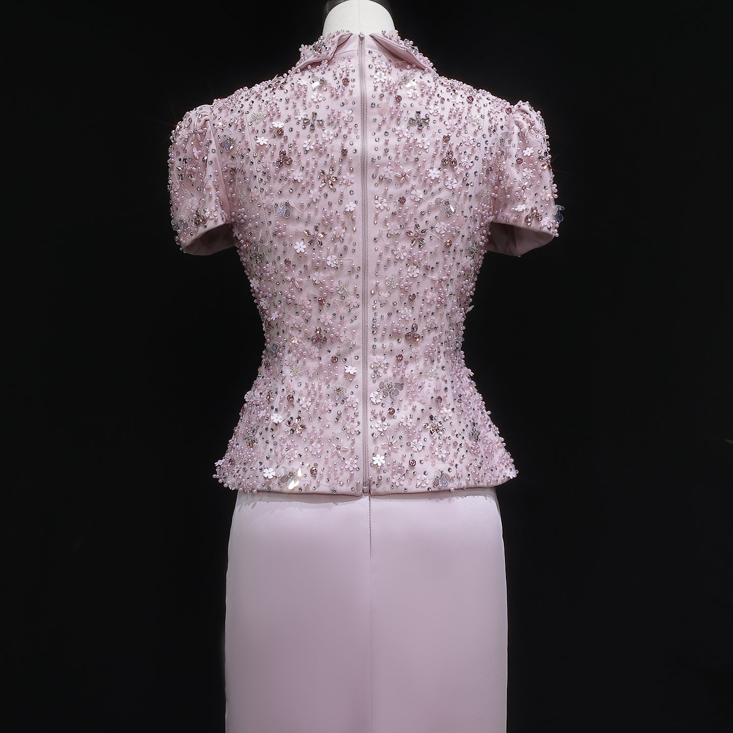 Elegant Pink Sparkling Sequin Beaded Two-Piece Evening Dress SS547