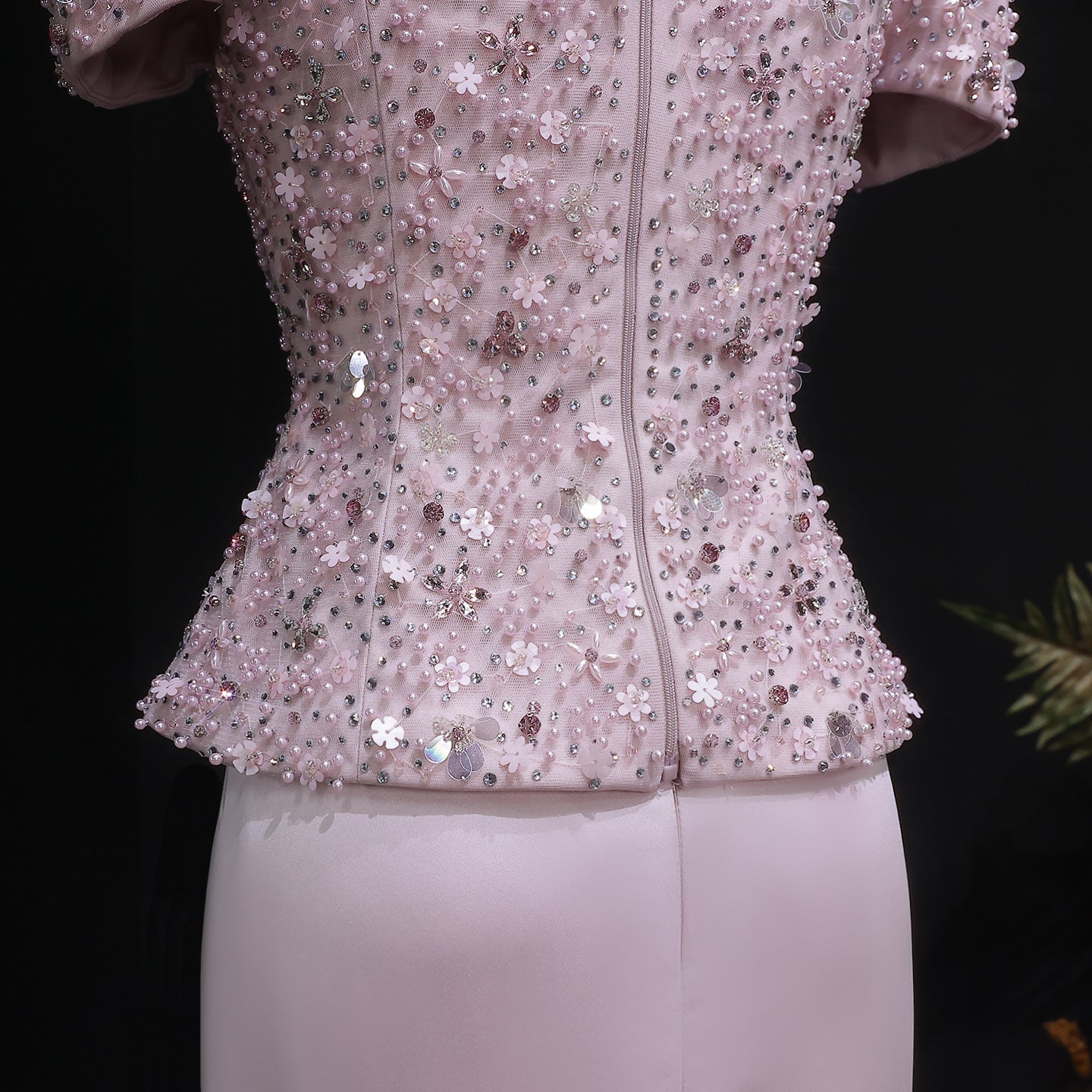 Elegant Pink Sparkling Sequin Beaded Two-Piece Evening Dress SS547