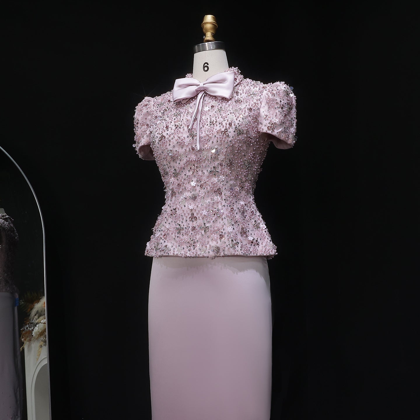 Elegant Pink Sparkling Sequin Beaded Two-Piece Evening Dress SS547