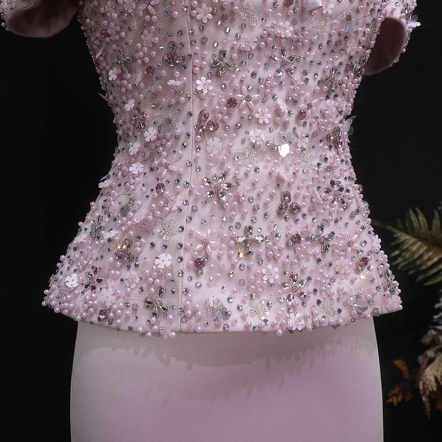 Elegant Pink Sparkling Sequin Beaded Two-Piece Evening Dress SS547