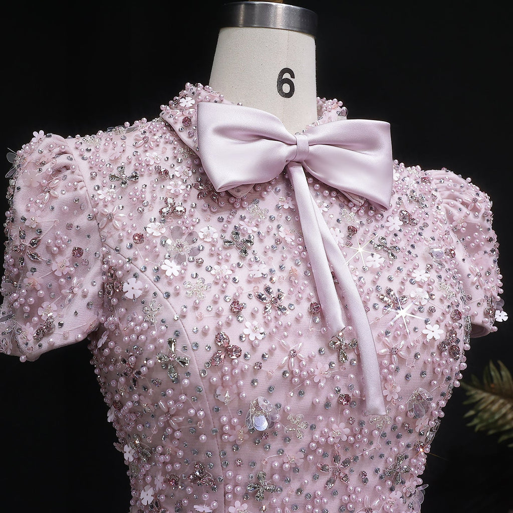 Elegant Pink Sparkling Sequin Beaded Two-Piece Evening Dress SS547