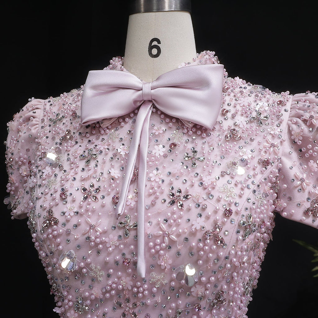 Elegant Pink Sparkling Sequin Beaded Two-Piece Evening Dress SS547