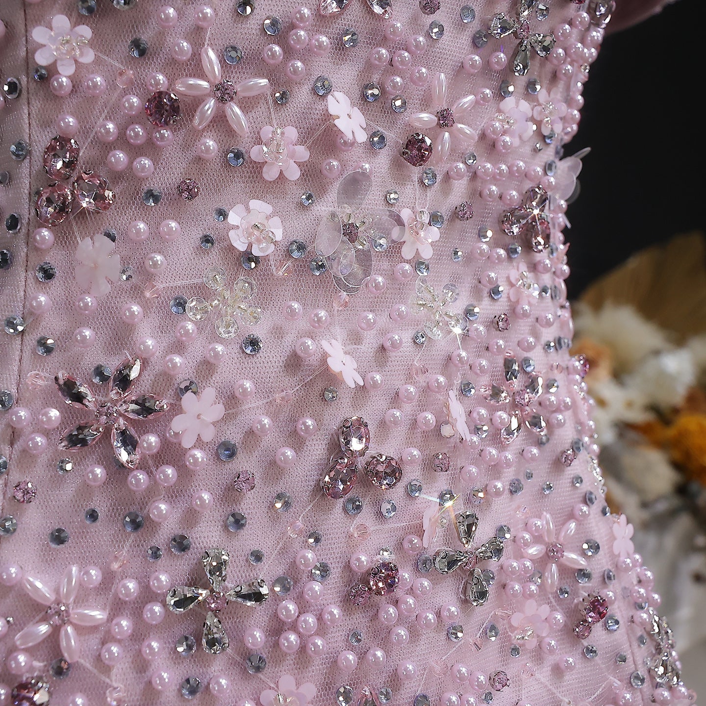 Elegant Pink Sparkling Sequin Beaded Two-Piece Evening Dress SS547