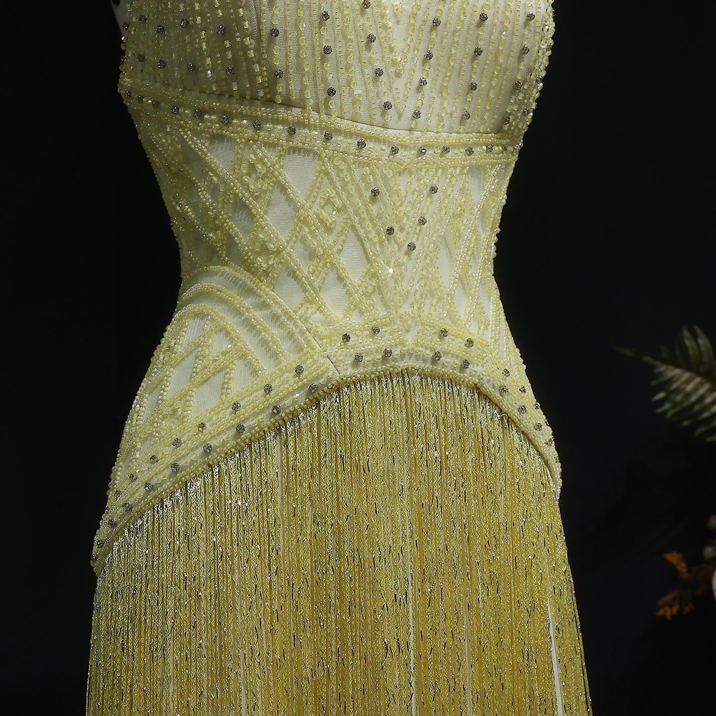 Gala Exquisite Yellow Beaded Halter Neck Deep V Evening Dress SS554