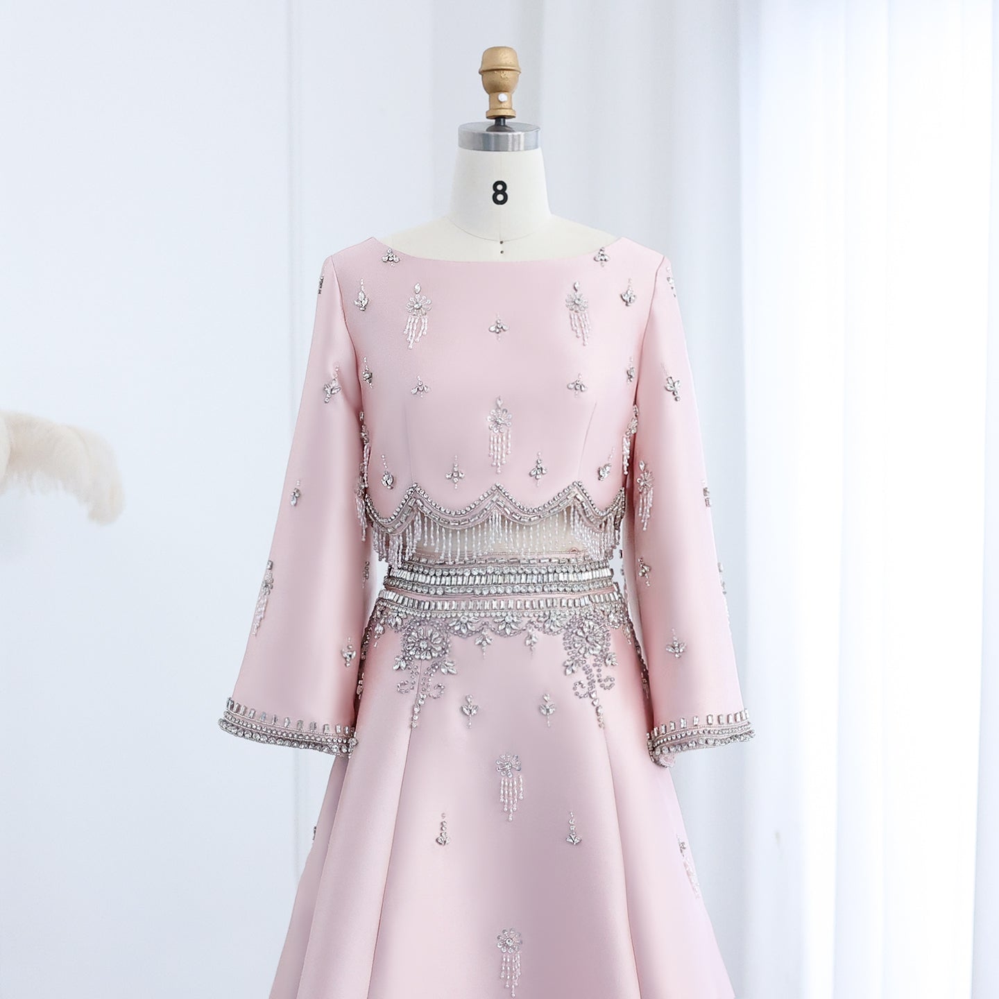 Luxury Burgundy Long Sleeve Crystal Beaded 2-Piece Evening Dress SS573