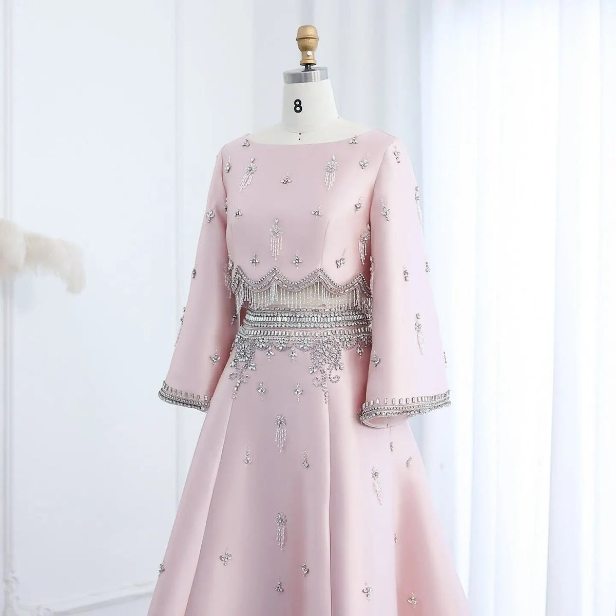 Luxury Burgundy Crystal Beaded 2 Piece Long Sleeve Evening Dress SS573