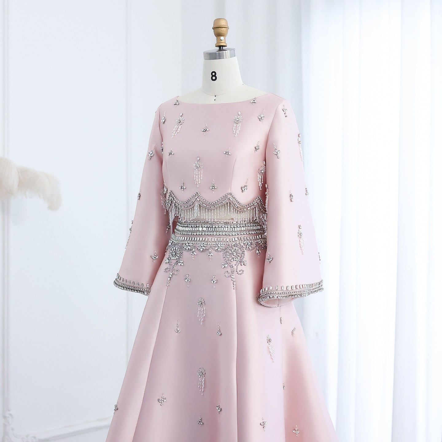 Luxury Burgundy Long Sleeve Crystal Beaded 2-Piece Evening Dress SS573