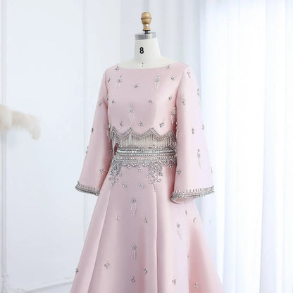 Luxury Burgundy Crystal Beaded 2 Piece Long Sleeve Evening Dress SS573