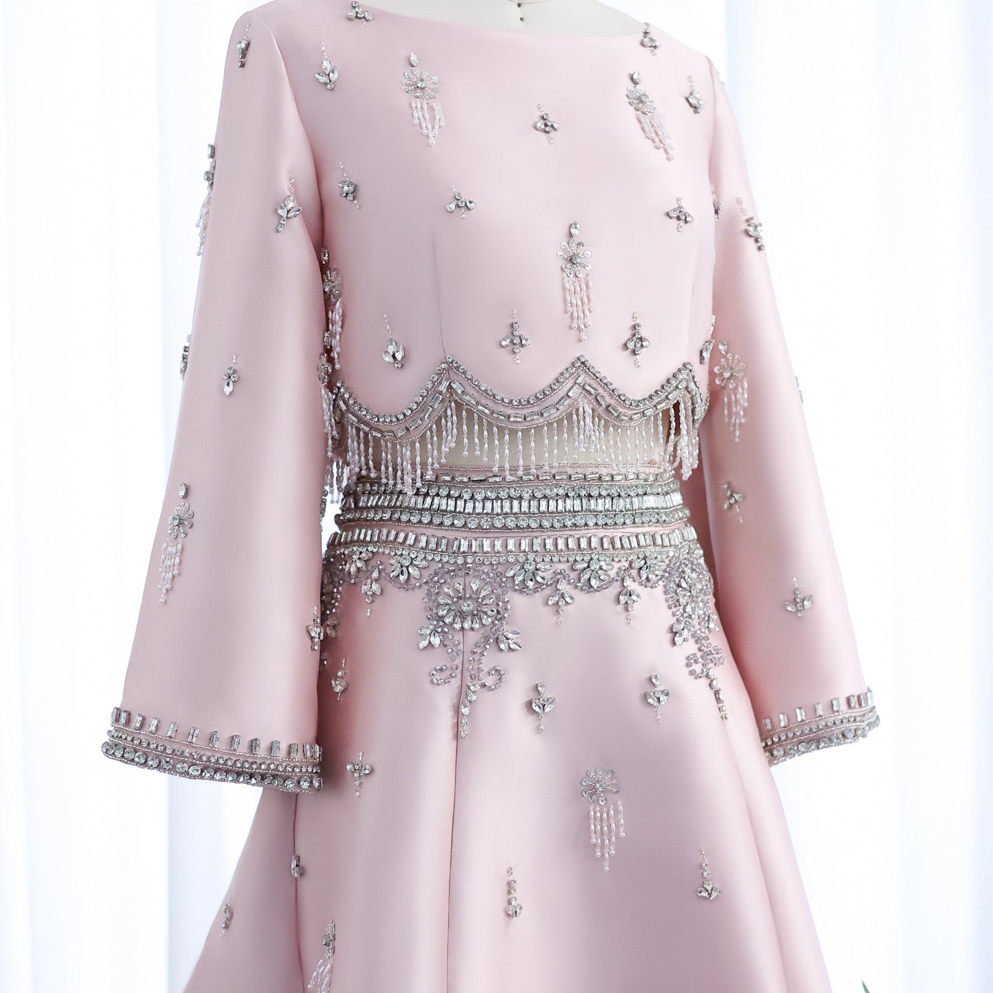 Luxury Burgundy Long Sleeve Crystal Beaded 2-Piece Evening Dress SS573