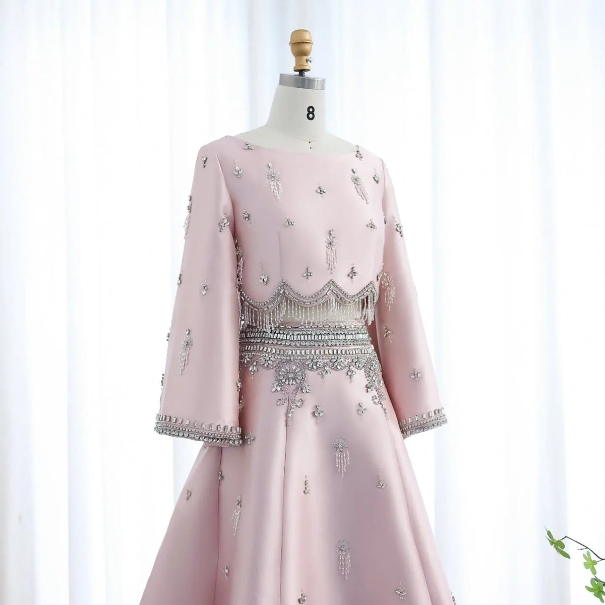 Luxury Burgundy Crystal Beaded 2 Piece Long Sleeve Evening Dress SS573