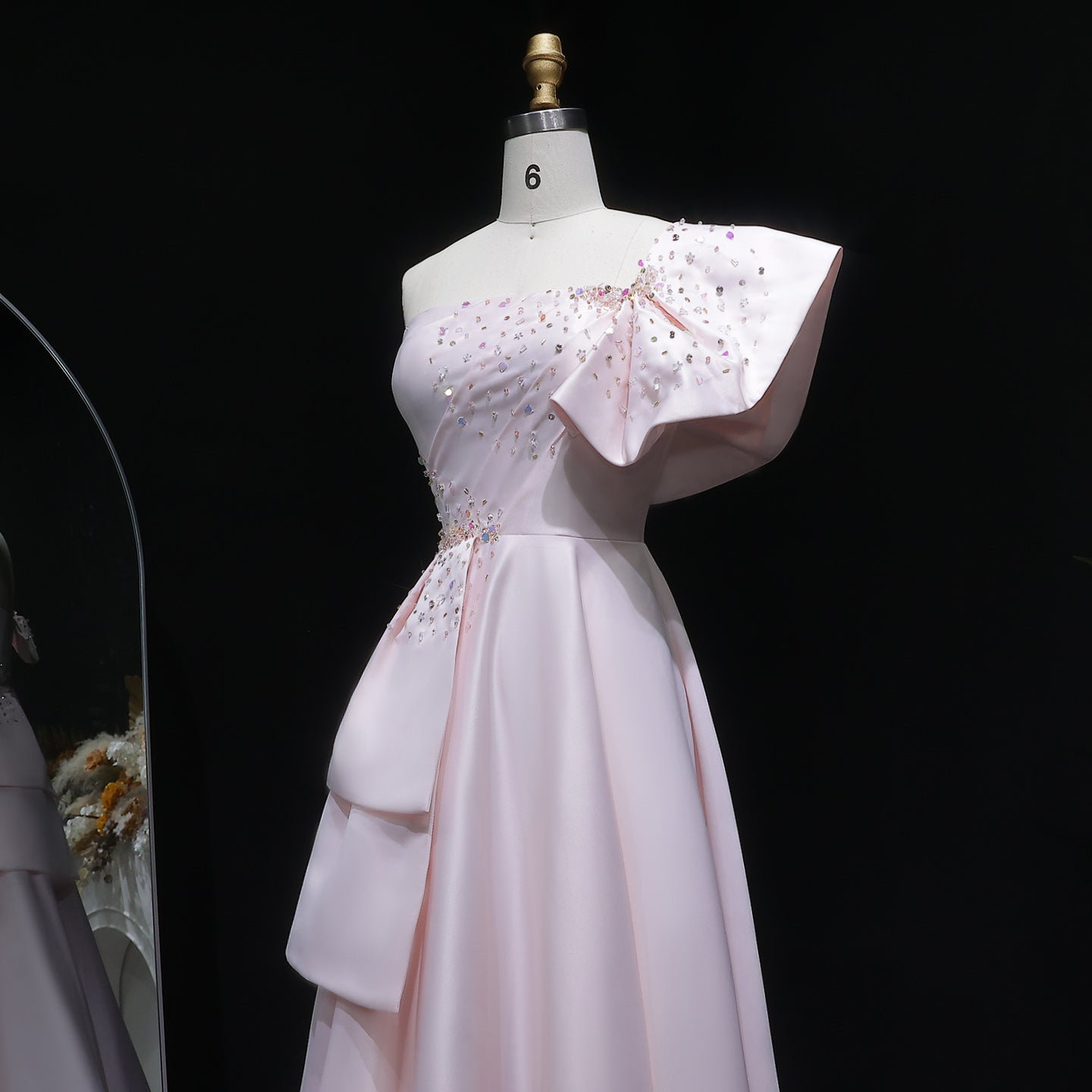 Elegant Crystal Lavender A-Line Pleats Satin Evening Dress SS592