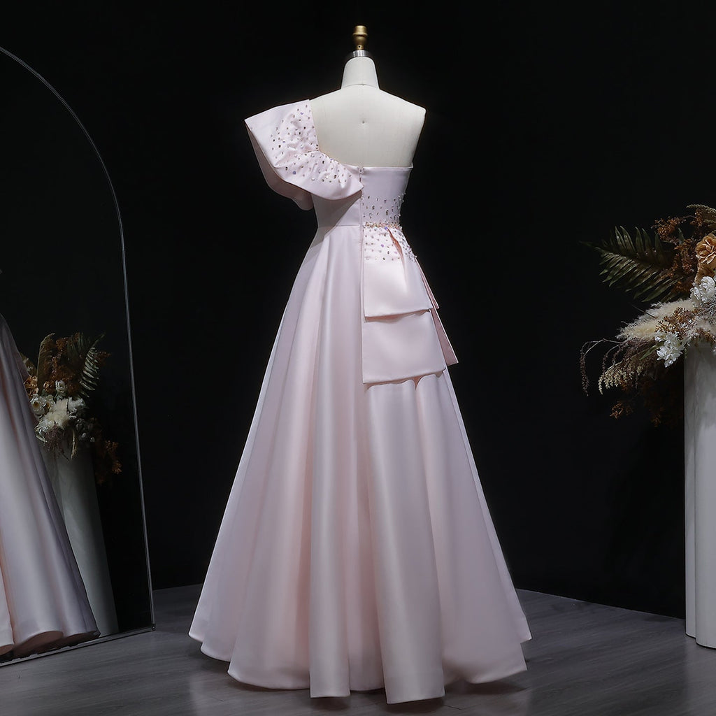 Elegant Crystal Lavender A-Line Pleats Satin Evening Dress SS592