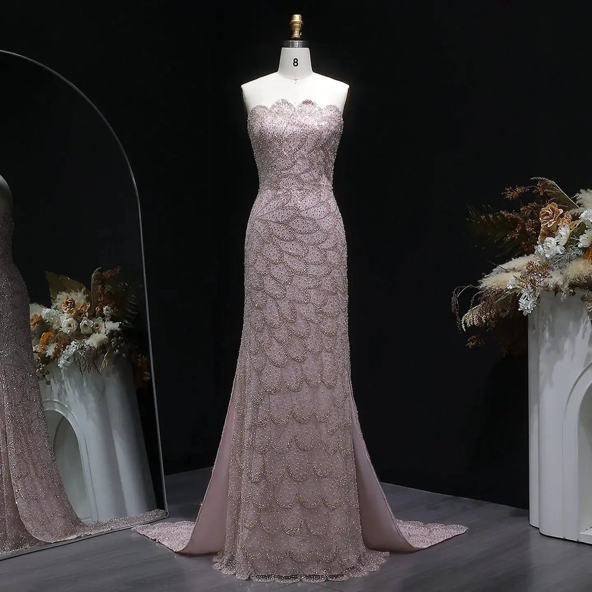 Elegant Strapless Emerald Green Evening Dress SS601