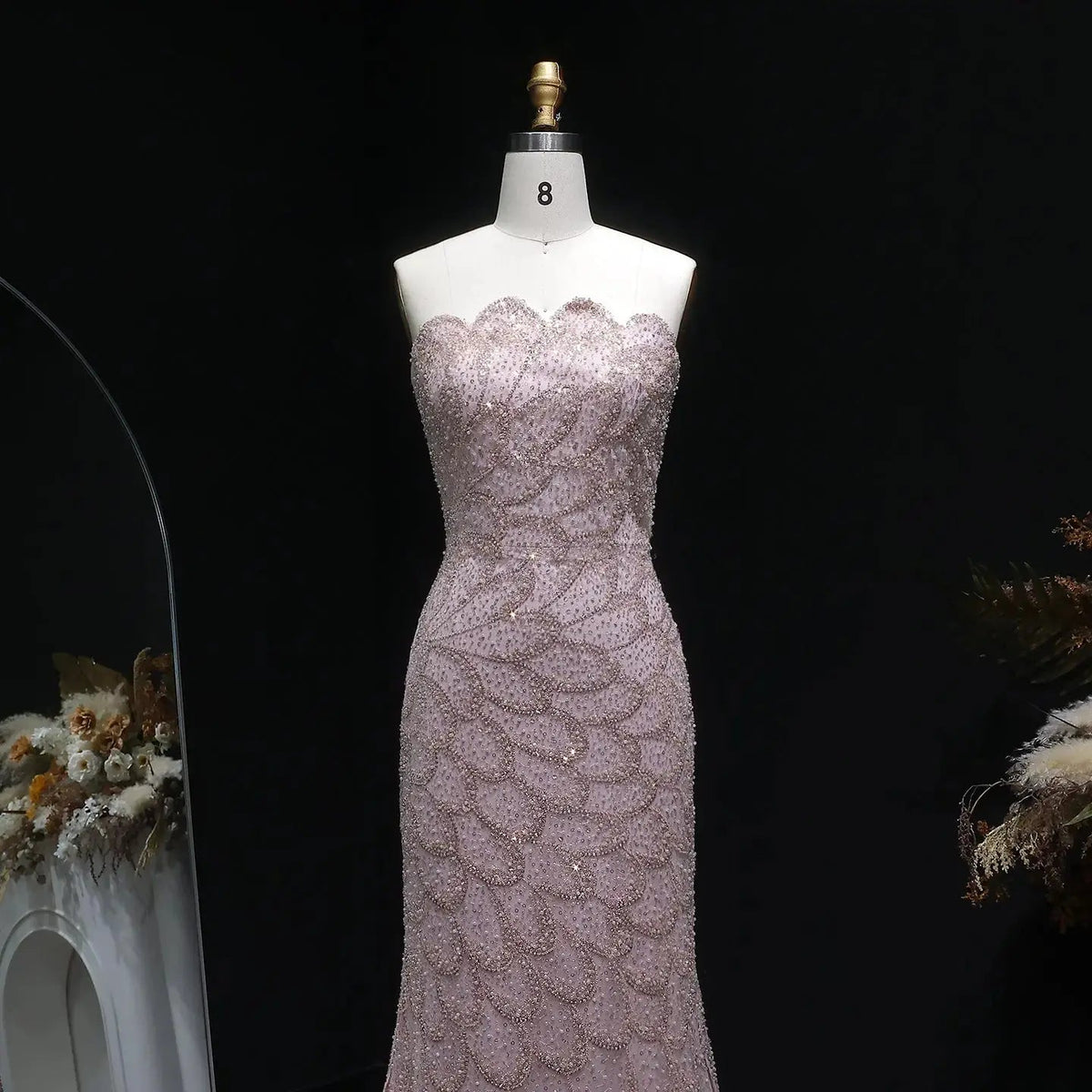 Elegant Strapless Emerald Green Evening Dress SS601