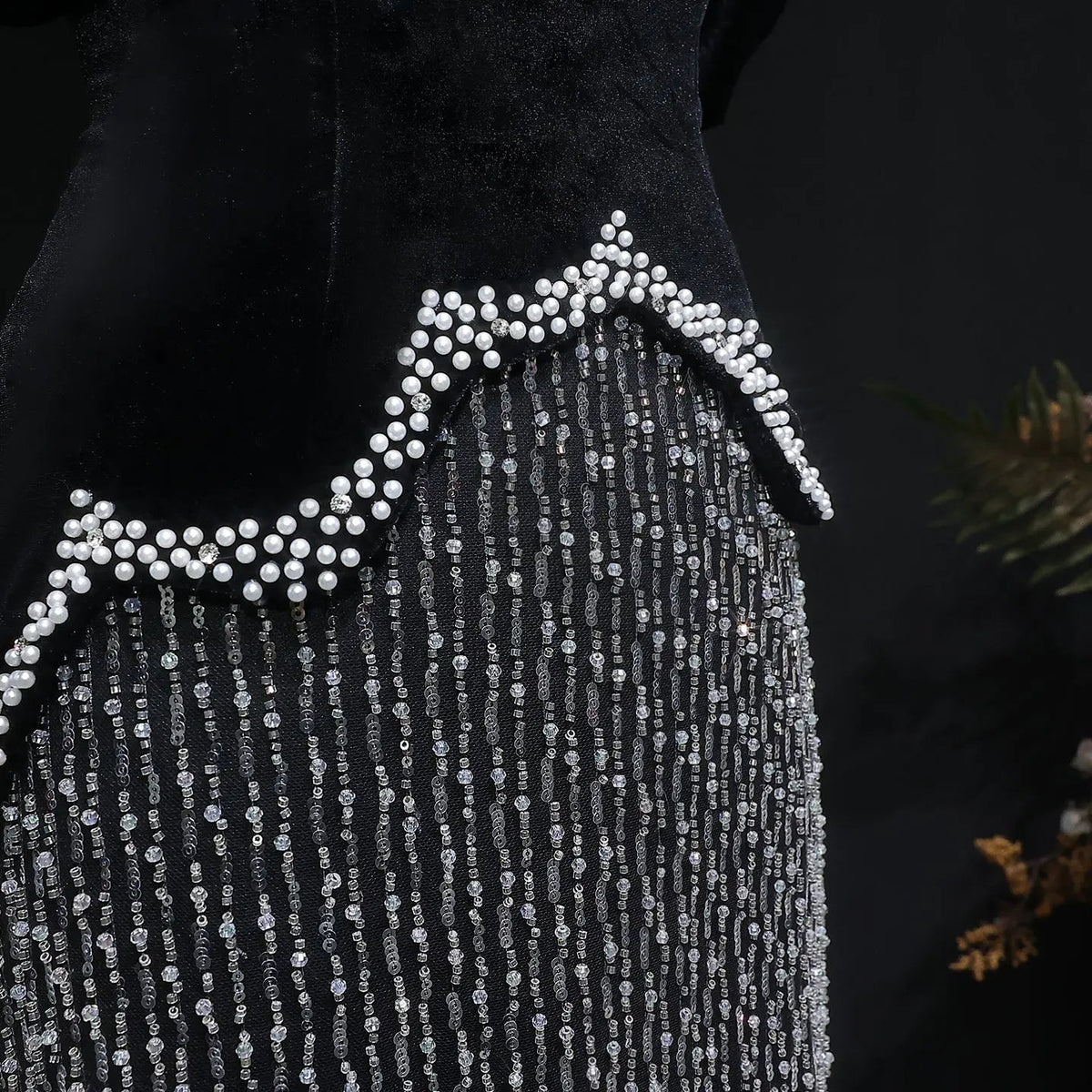 Luxury Black Off Shoulder Sequin Pearl Evening Dress SS615