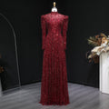 Luxury Wine Red Sequin Long Sleeve Evening Dress SS618