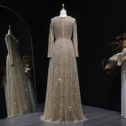 Luxury Green Sequin Beaded Shiny Long Sleeve Evening Dress SS625