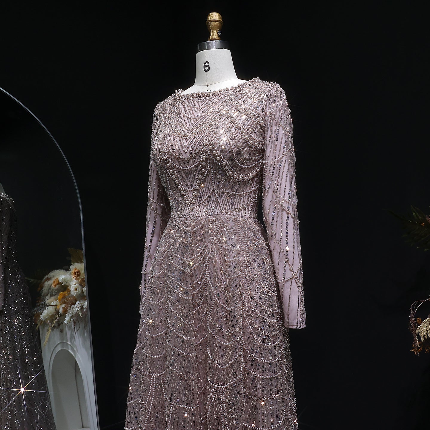 Elegant Green Sequin Beaded Shiny Long Sleeve Evening Dress SS625