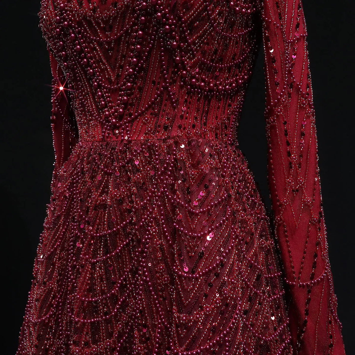 Luxury Green Sequin Beaded Shiny Long Sleeve Evening Dress SS625