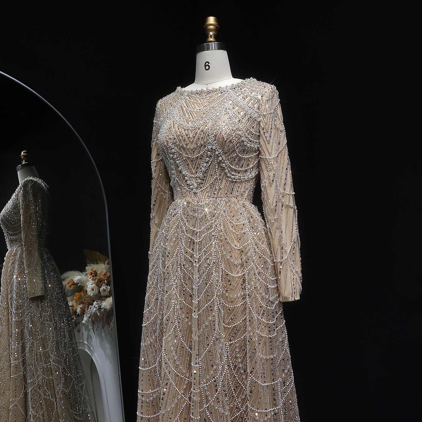 Elegant Green Sequin Beaded Shiny Long Sleeve Evening Dress SS625