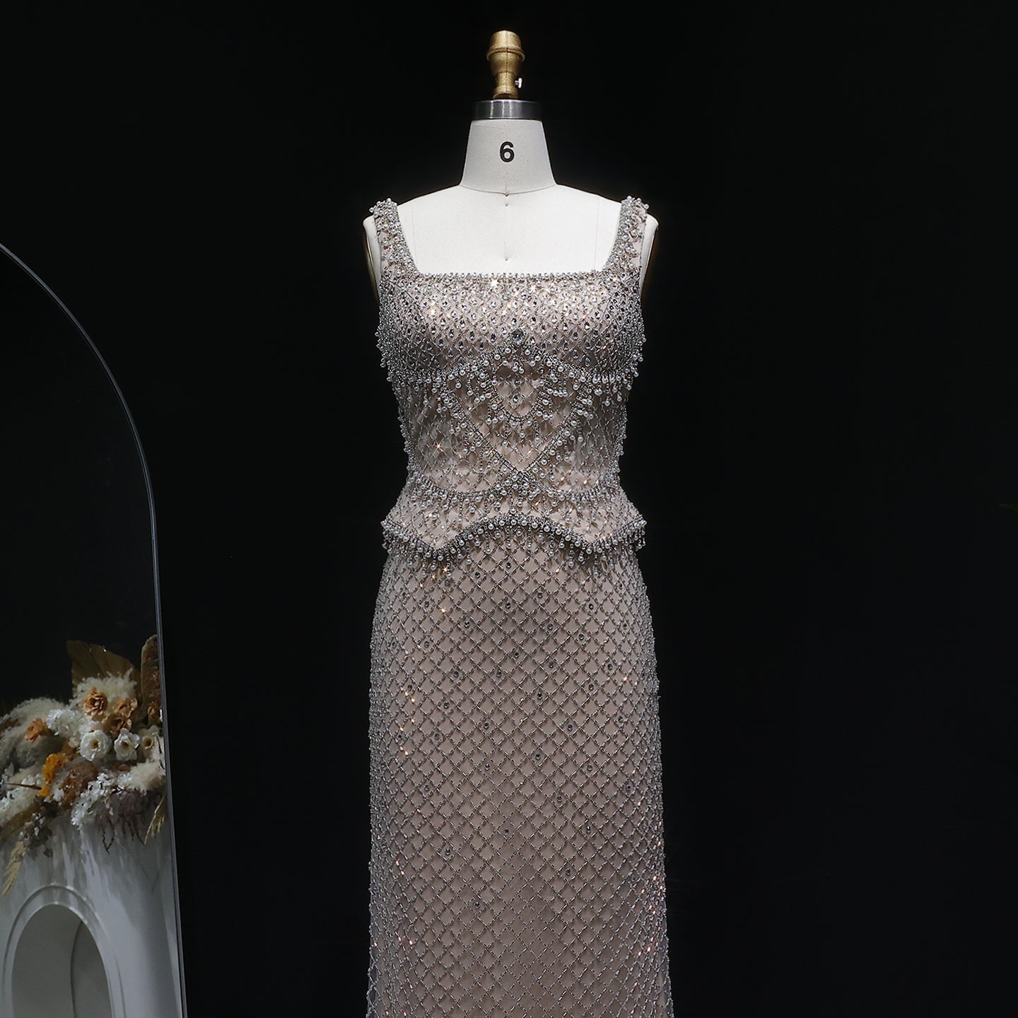Luxury Gray Beaded Crystal Long Straight Evening Dress SS631