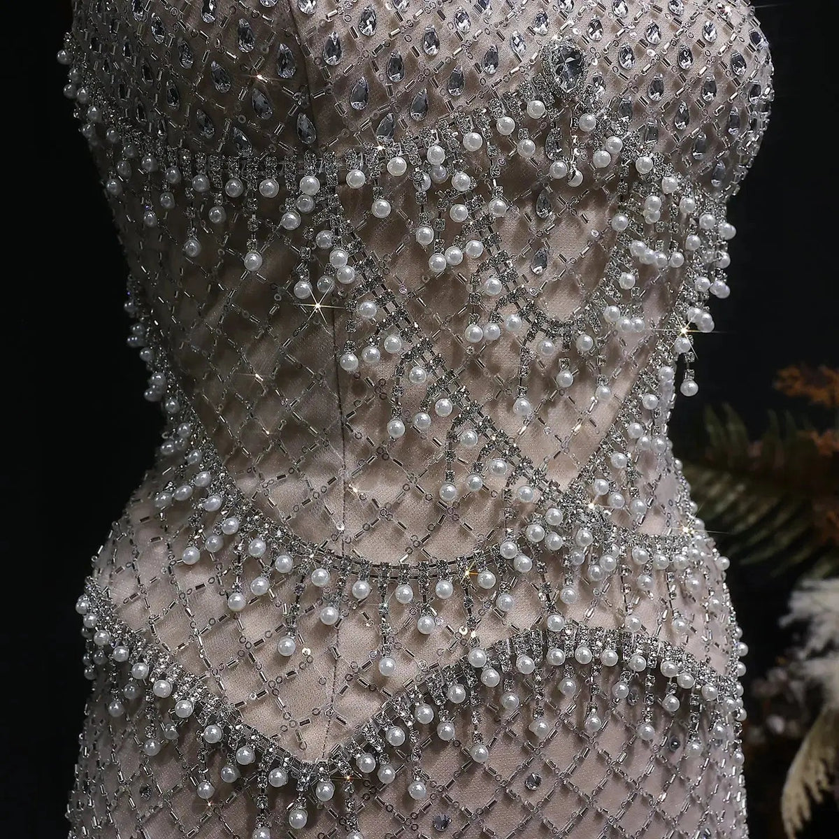 Luxury Gray Beaded Crystal Long Straight Evening Dress SS631