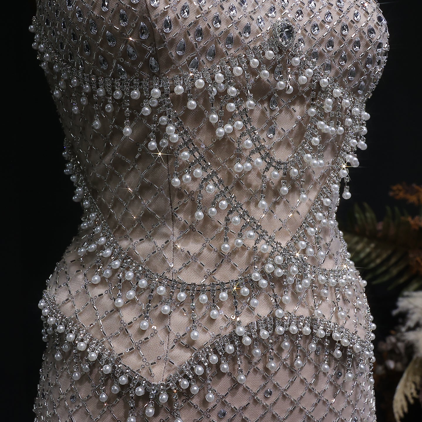 Luxury Gray Beaded Crystal Long Straight Evening Dress SS631