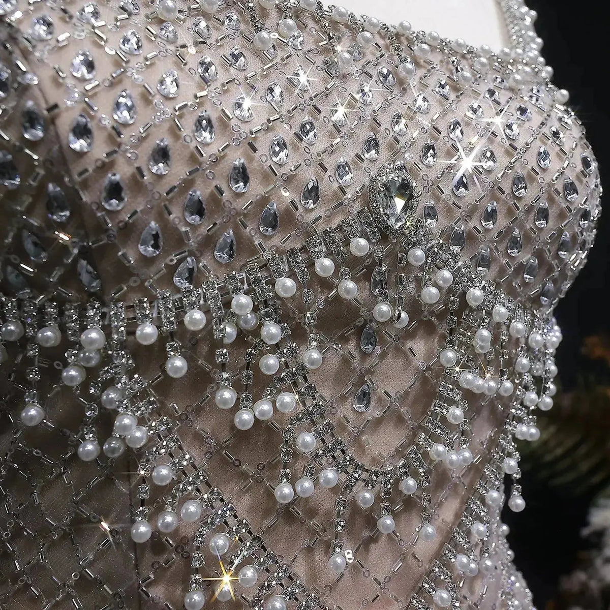 Luxury Gray Beaded Crystal Long Straight Evening Dress SS631