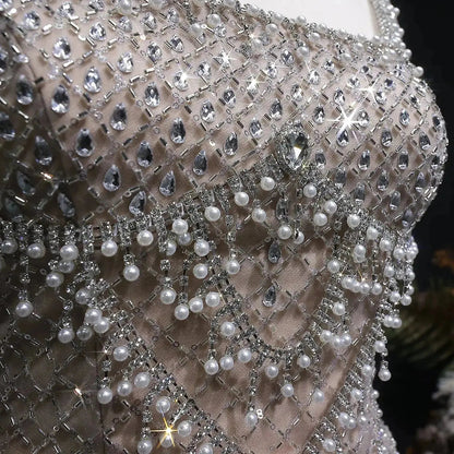 Luxury Gray Beaded Crystal Long Straight Evening Dress SS631