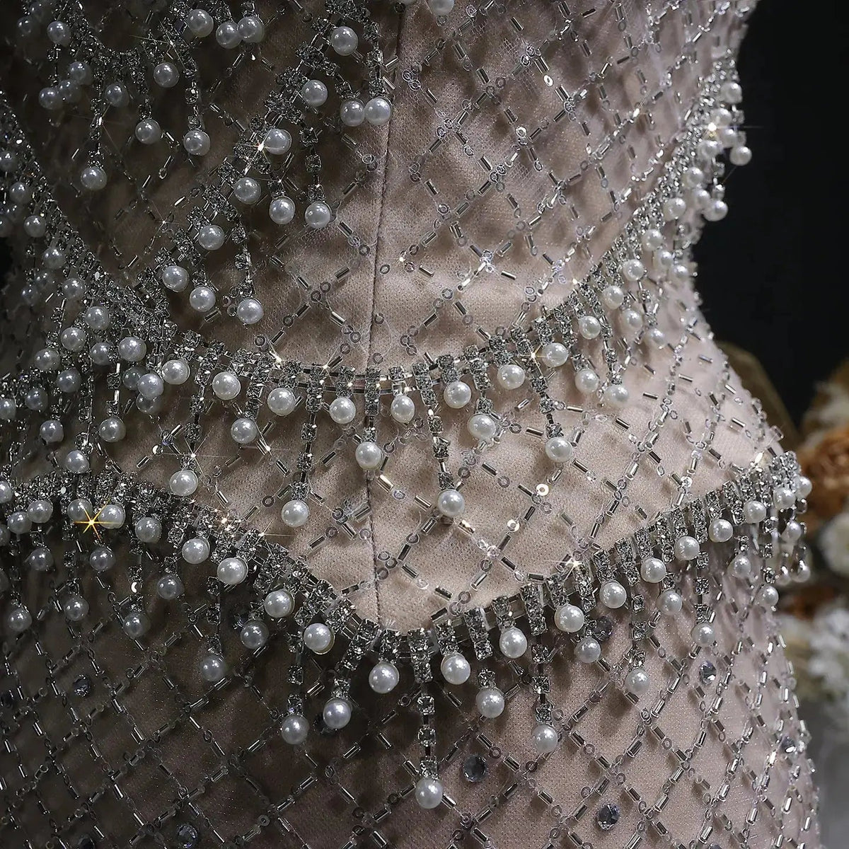 Luxury Gray Beaded Crystal Long Straight Evening Dress SS631