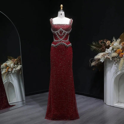 Luxury Gray Beaded Crystal Long Straight Evening Dress SS631