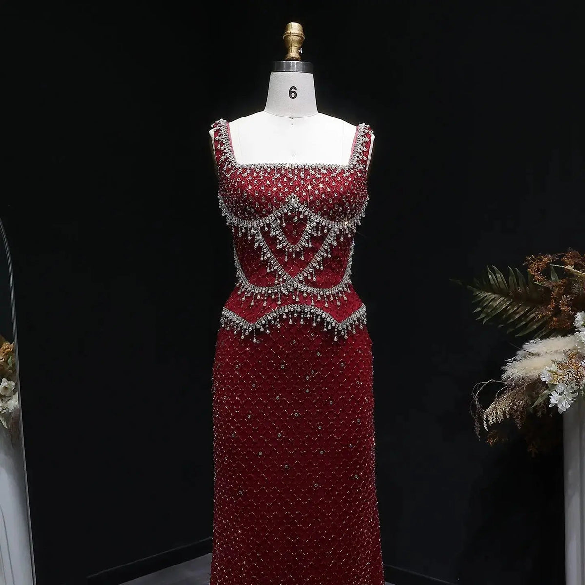 Luxury Gray Beaded Crystal Long Straight Evening Dress SS631