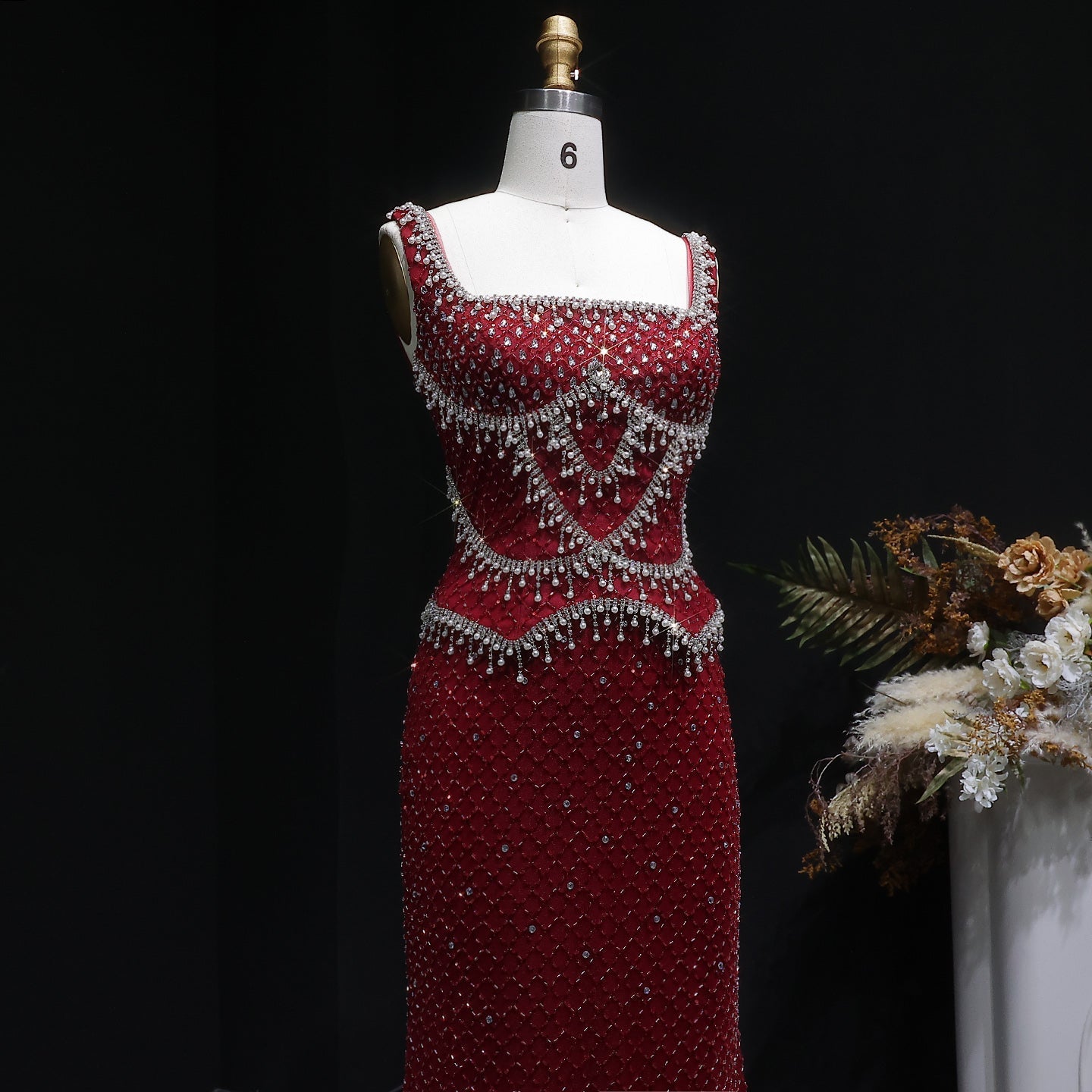 Luxury Gray Beaded Crystal Long Straight Evening Dress SS631