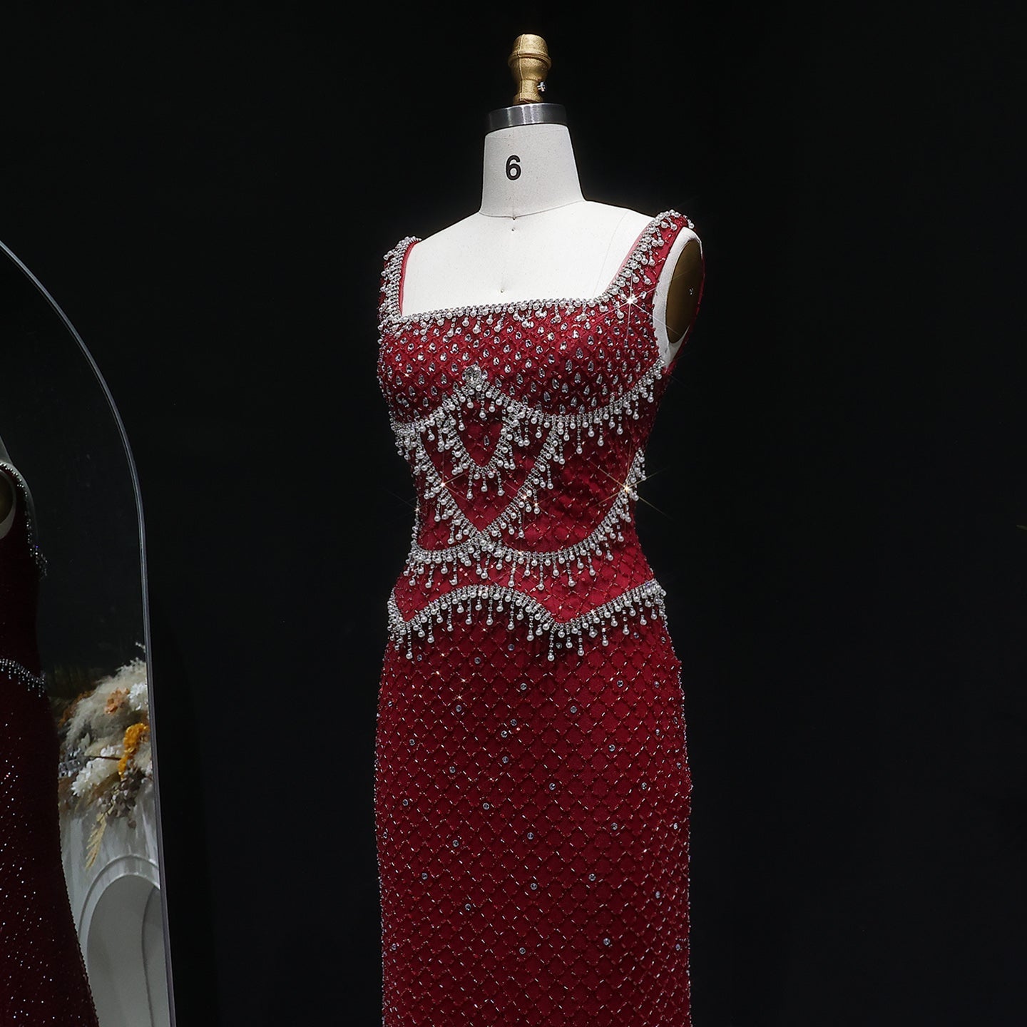 Luxury Gray Beaded Crystal Long Straight Evening Dress SS631